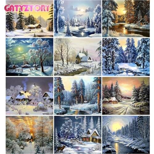 GATYZTORY DIY Painting By Numbers Winter Paint By Numbers For Adults On Canvas Coloring By Number Frame Home Decoration Art