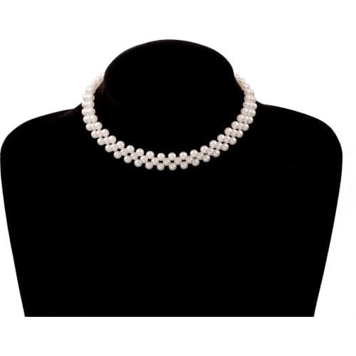 Geometric Imitation Pearls Choker Necklace for Women Silver Color 2020 Fashion Jewelry Short Necklace Female Clavicle Chain New