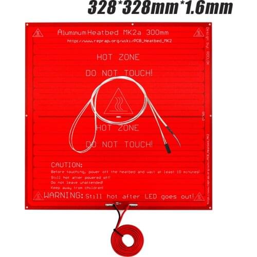 MK2A 300*300*1.6mm RepRap RAMPS 1.4 PCB Heatbed+LED Resistor + Cable + Thermistors For & Mendel For 3D Printer MK2B 328*328*1.6