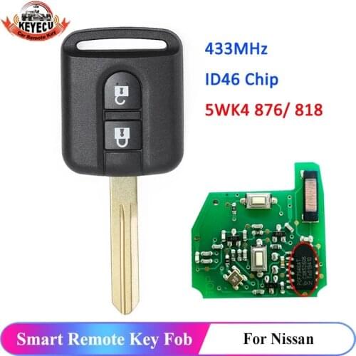 KEYECU Replacement Remote key Fob 2 Button 433MHz PCF7946 for Nissan Micra Navara Qashqai 2006-2010 FCC ID: 5WK4-876