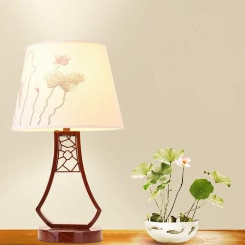 Chinese classical white lotus table lamp study the living room bedroom bedside desk lamp Hotel villa retro table light ZA81492