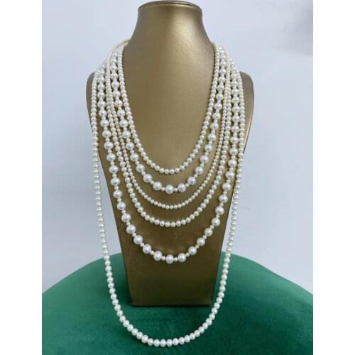 3 in one classical bridal necklace with multi size natural white genuine pearl pure handmade high quality jewelry