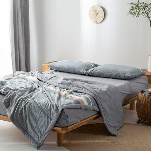 Summer Quilt Set Comforter Fitted Sheet Double Breathable Sofa Bed Airplane Travel Stripe Cover Quilt Bedspread Queen Size