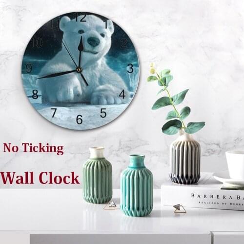 Bear Animal Round Wall-Clock Decorative Numeral Digital Dial Mute Silent Non-Ticking Battery Operated Clocks Home Kitchen Clocks