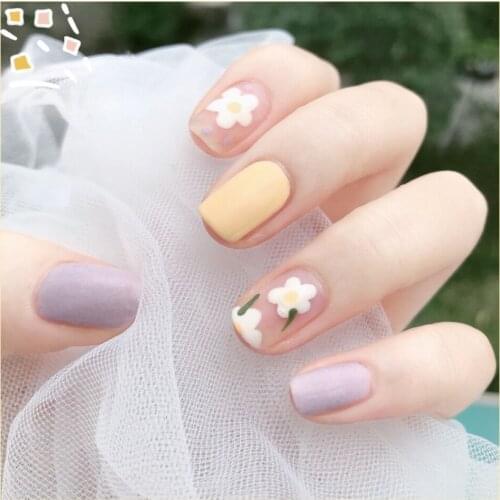 Summer Floret Short Fake Nail Sweet Girl Press On False Nails With Glue Waterproof And Removable Nail Patch 24Pcs/box