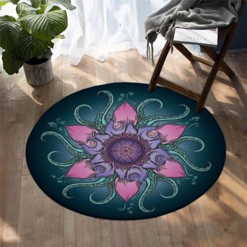 Fashion Octopus Floor Mat Non-slip Round Carpet for Bedroom Ocean Marine Animal Area Rugs Round Carpet-002