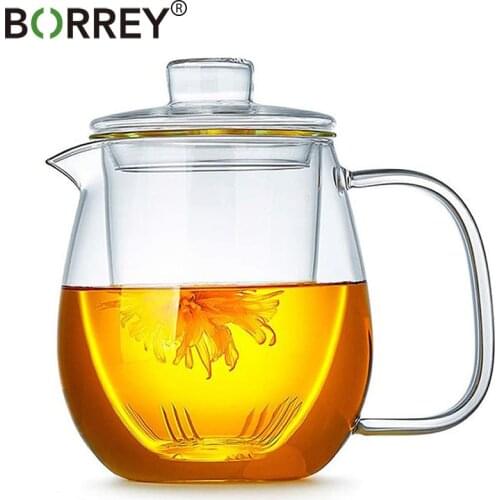 BORREY Glass Tea Pot And Cup Set Heat Resistant Glass Teapot With Removable Infuser Puer Kettle Kung Fu Tea Set Flower Teapot