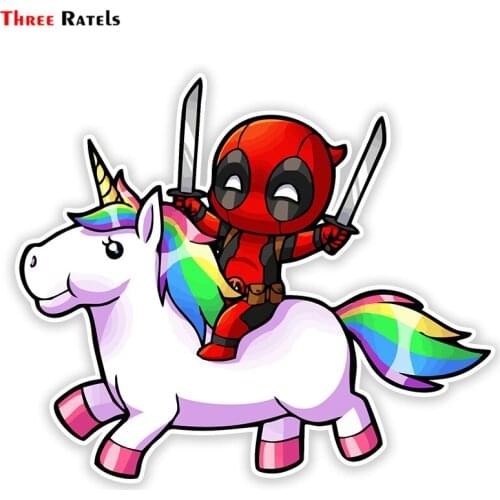 Three ratels FTC-776# Cute Cartoon On Unicorn Window Wall Bedroom Auto Motorcycle Laptop Car Sticker Decal