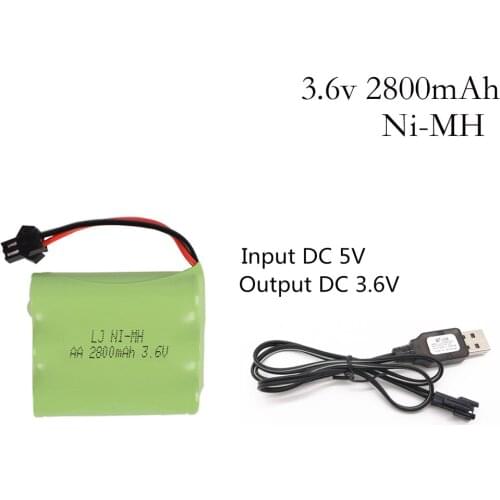 3.6v 2800mah Ni-MH battery with USB Charger nimh battery pilas recargables 3.6v pack aa size ni mh for rc car toy tools model