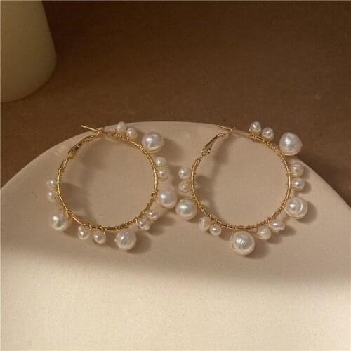 The Same Korea Hand-woven Natural Freshwater Pearl Earrings for Women Girls Super Fairy Temperament Retro HK Jewelry Accessories