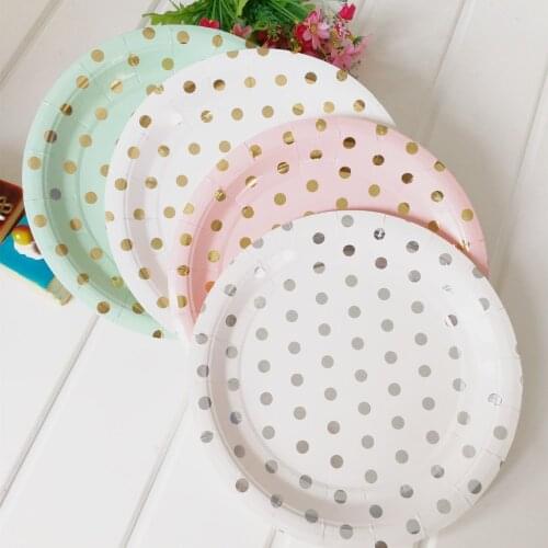 Disposable Plates Gold Pink Mint Green Dot Striped 7"9" Paper Plate Baby Bride Shower Wedding Birthday Baptism Party Supplies