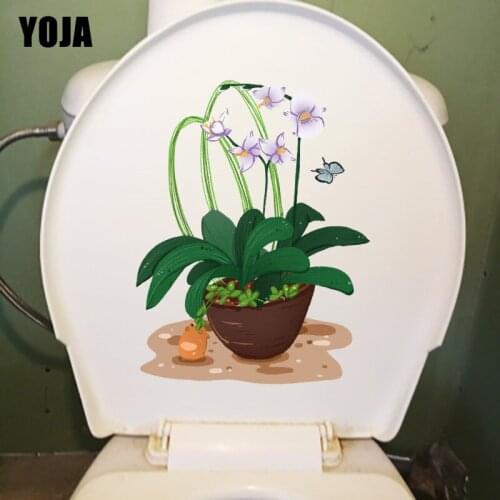 YOJA 16.5X21.5CM Orchid Potted Plant Cartoon Home Room Wall Decor Decal Frash Plant WC Sticker Toilet T1-2317