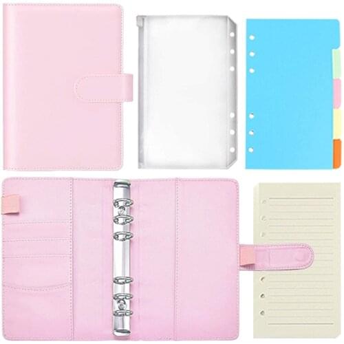 47 Pcs of A6 PU Leather Notebook Binder Set,of Color Page Paper,Binder with Magnetic Clasp,for Internal Filling Paper