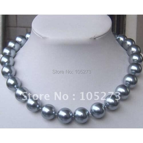 Stunning!Christmas mother-of-pearl necklace AA 6-12MM Round shaper nice Gray color Fashion jewelry Wholesale Free shipping NF99
