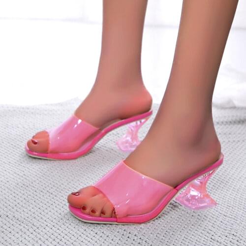 Transparent Women Sandals New Summer Fashion PVC Thick Heel Seaside Vacation Womens Slippers Sapatos De Mujer Slides for Women