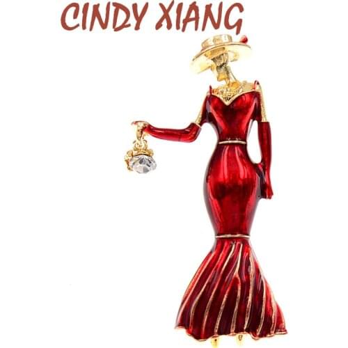 CINDY XIANG Dress Women Brooches Beautiful Enamel Girl A Crystal Bag In Hand Brooch Pin Accessories Wear Hat Lady Jewelry Gift