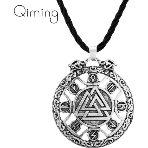 Scandinavian Valknut Pendant Necklace For Women Wolves Elder Futhark Runes Viking Valknut Symbol Men Necklace Jewelry