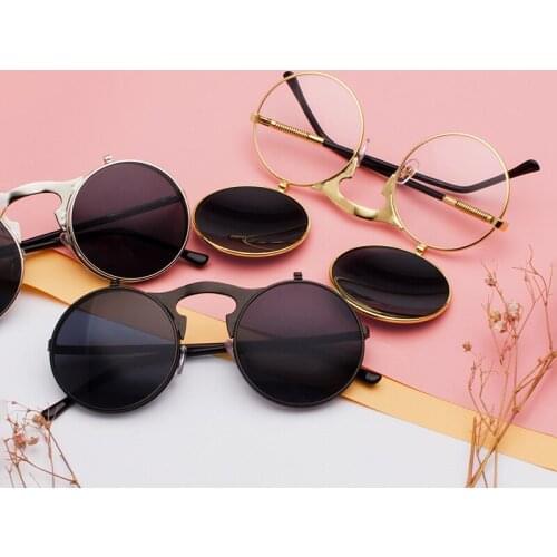 Sunglasses Male 2020 Fashion 90s Vintage Double Wall Glasses Cover Luxury Designer Women Round Glasses Black Lenses for Driving