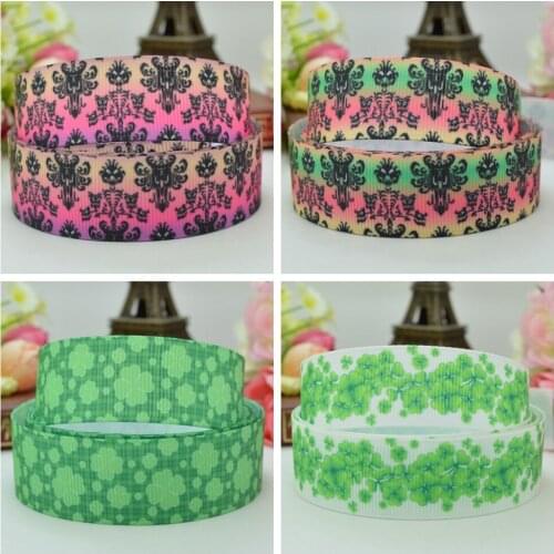 SUPWRF 16 22mm 1" 1.5" 50 75mm rainbow Haunted Clover Printed grosgrain ribbon hair bow DIY hair accessories 50Y B0929