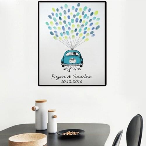 Wedding Gifts for Guests Personalized Wedding Guest Book Alternatives Blue Car Canvas Finger Print Painting Party Souvenir