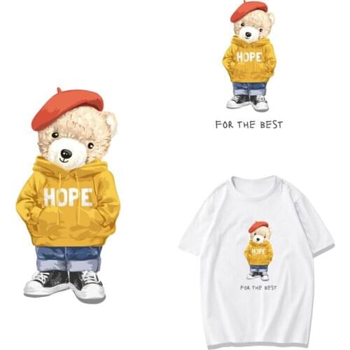 Iron-on Transfers for Clothing Patches on Clothes Thermo-stickers for Children Diy Bear Patch Flex Fusible Transfer Stripe Dress