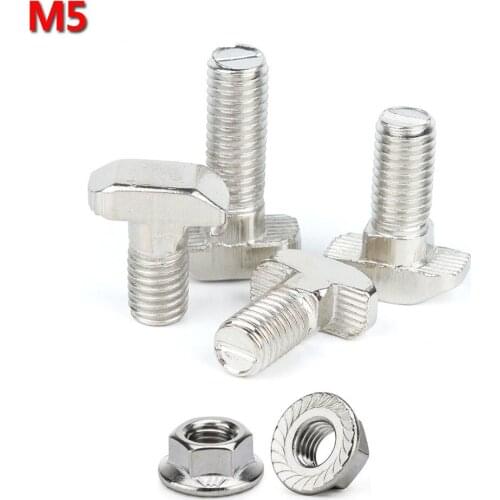 50pcs/lot M5x12 M5x16 M5x20 T Bolt Screws for EU Standard 2020 Linear Rail Aluminum Profile,50pcs M5 Hex Flange Nuts Optional