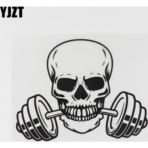 YJZT 13.5CMX10.6CM Lovely Skull Barbell Fan Weight Gym Decal Vinyl Car Sticker Black/Silver 8A-0742
