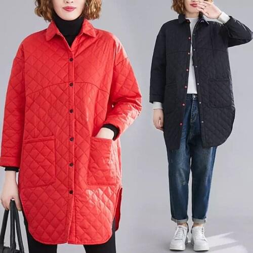 Spring Fall New Korean Mid-Length Irregular Hem Plaid Quilted Shirt Women Fashion Big Pocket Casual Cardigan Cotton Jacket