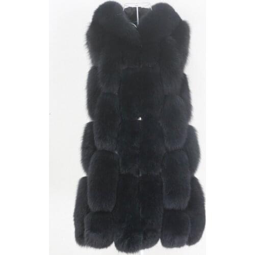 Vogue New New Black Real Fur Coat Winter Jacket Women Natural Fox Fur Vest Real Sheepskin Leather Hood Thick Warm Outerwear