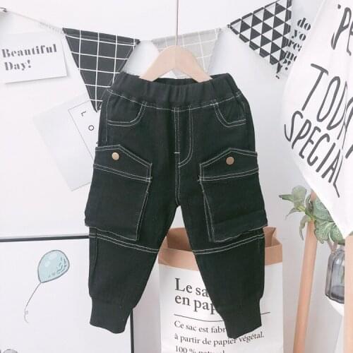 2 3 4 5 6 Years Kids Boy Jeans Casual Korean Black Jeans Big Pocket Cowboy Baby Boy Children Denim Pants Spring Autumn Fashion