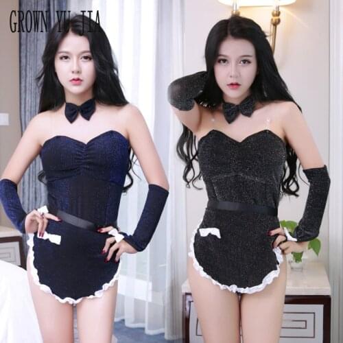 Women Erotic Cosplay Sexy Costume Temptationmaid Uniform Bodysuit Porno French Maid Uniforms Pinafore Catsuit Role Play Lingerie