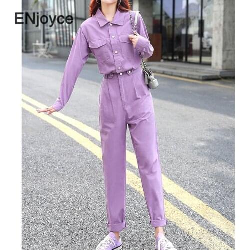 Spring Autumn Cotton Jumpsuits Romper Women Korean High Fashion Button Jumpsuit Female Casual Overalls