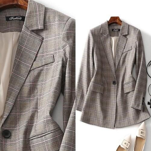 2020 Spring Suit Jacket Female Chic Short Section Drape Slim Plaid Outerwear British Style One Buckle Feminino Blazer Coat K085