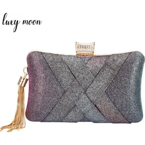 Womens Wedding Clutch Purse Weave Sequin Ladies Handbag Elegant Party Female Purple Evening Bag Tassel Shoulder Bag ZD1848