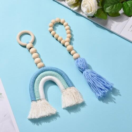 2 Pcs Classic Rainbow Wood Beads Tassel,10 Inch Rainbow Wall Hanging & 10 Inch Wood Bead Beads, Car luckly Automobile ornaments