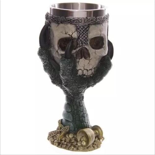 3D Skull Statue Wineglass / Horror Stainless Steel Skull Talon Decorative Wineglass Halloween Party Beer Glass Whiskey Cup