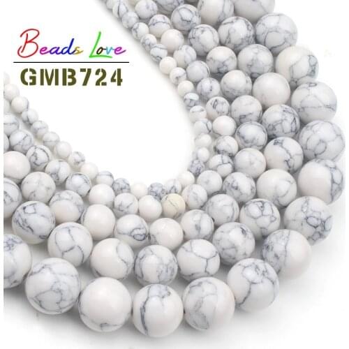 4 6 8 10 12mm White Turquoises Howlite Stone Round Loose Beads for Jewelry Making DIY Bracelet Necklace Wholesale Perles 15