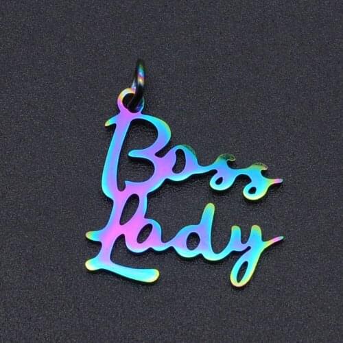5pcs/lot 100% Stainless Steel Boss Lady Word Script Charm Pendant Wholesale Necklace Pendants Top Quality