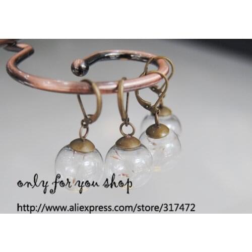 50pcs 16mm glass Globe Dandelion dangle earrings, glass vial brass earrings,handmade Dandelion french earrings(finished earring)