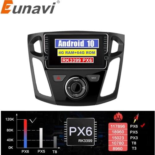 Eunavi 8 inch Android 10 2 Din Car Radio GPS Navigation Stereo For Ford Focus 2012-2015 WIFI 4G+64G RK3399 touch screen 1024*600