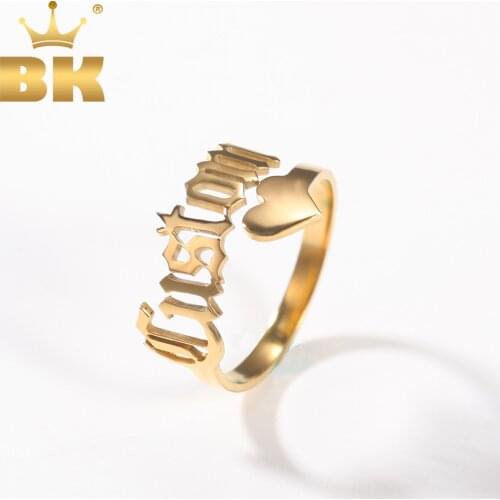 THE BLING KING Custom Stainless Steel Name Plate Ring Hiphop Band Personalized Letter Adjustable Rings Rapper Style Jewelry
