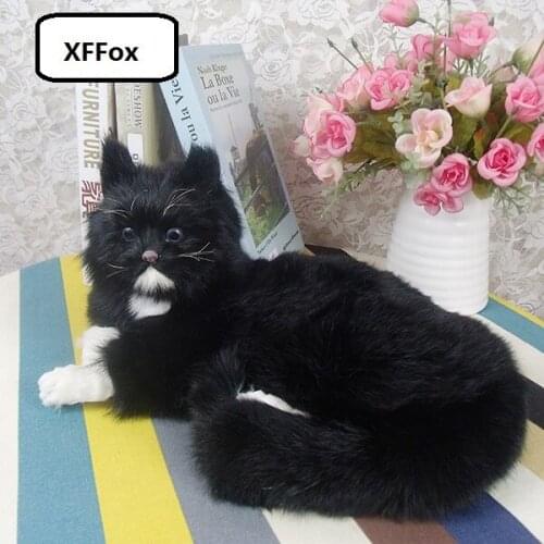 Big real life lying cat model plastic&furs cute new black cat doll gift about 30x16x21cm xf1438