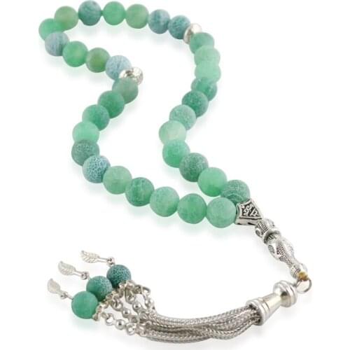 100% Natural agate bracelet Prayer Islamic Muslim tasbih Allah Rosary 33 beads green Weathered agate stone Bracelet 6-10mm