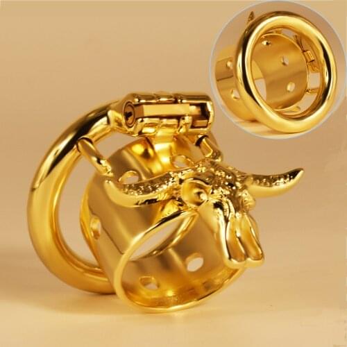 Bull Head Male Chastity Lock Metal Penis Ring Golden Cb Lock Big Cock Cage Bondage Big Cock Couple Flirt SM Alternative Sex Toy