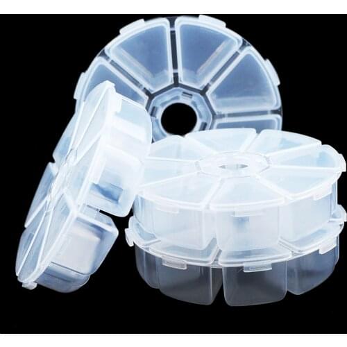 JHNBY Adjustable 8 Slots Round Pill Boxes Compartment Plastic Jewelry Storage Case Container for Organizer Beads Earrings Rings