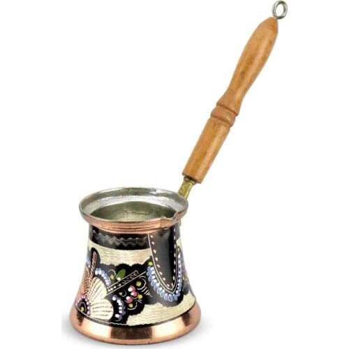Turkish Copper Coffee Pot Maker Hammered Turka Jazzva Briki Espresso Pot Traditional Design 3 Sizes Engraved Wood Handle Inlays