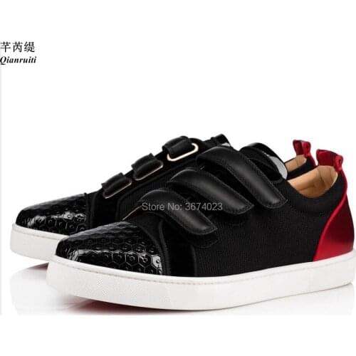 Qianruiti Fashion Zapatos Hombre Men Mixed Flat Shoes Low Top Sneakers Hook and Loop Straps Casual Shoes Rubber Sole Sneakers