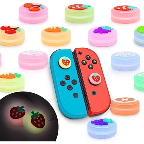 Cute Fruit Glow Case For Nintendo Switch Game Joy-con Joy Stick Soft Rubber Cover For NS Thumbstick Protection Thubm Grip Cap
