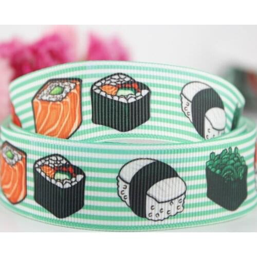 Cartoon food green printed stripe polyester grosgrain ribbon wedding decorative ribbons and diy bows fabric tape 25 yards