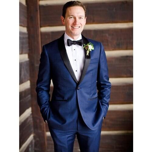 ANNIEBRITNEY Navy Blue 2 Piece Slim Fit Men Formal Suit Tailor Made Skinny Navy Groom Wedding Tuxedo Prom Wedding Men Suit Set